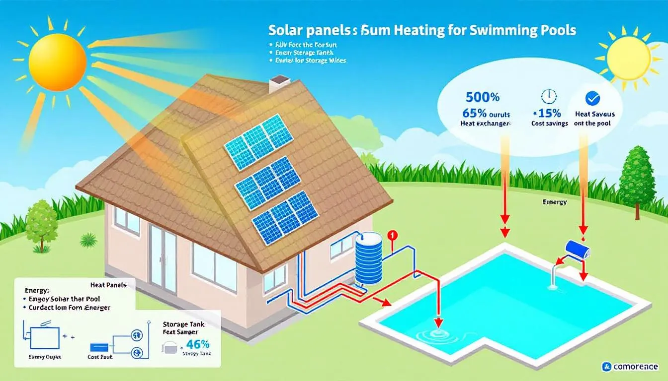 Solar pool heating collectors installed on a residential rooftop
