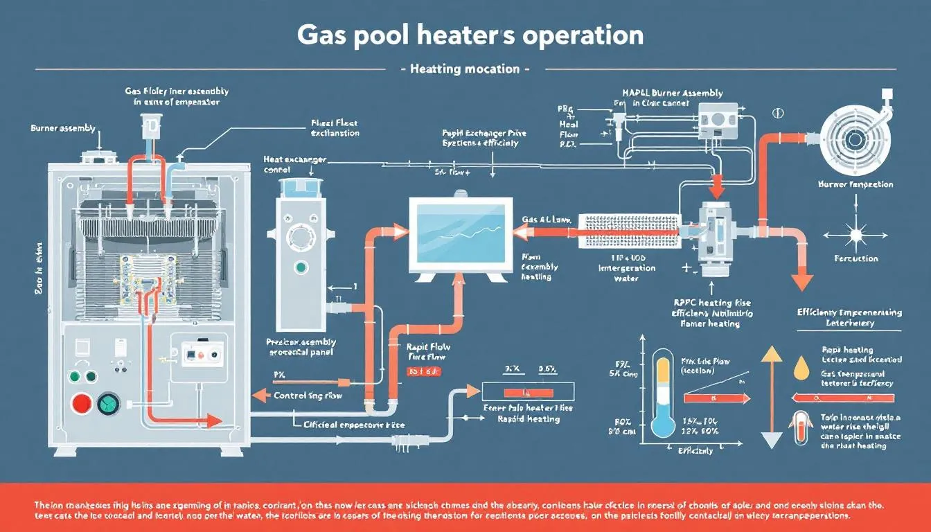 Gas pool heater unit installed on a residential pool equipment pad