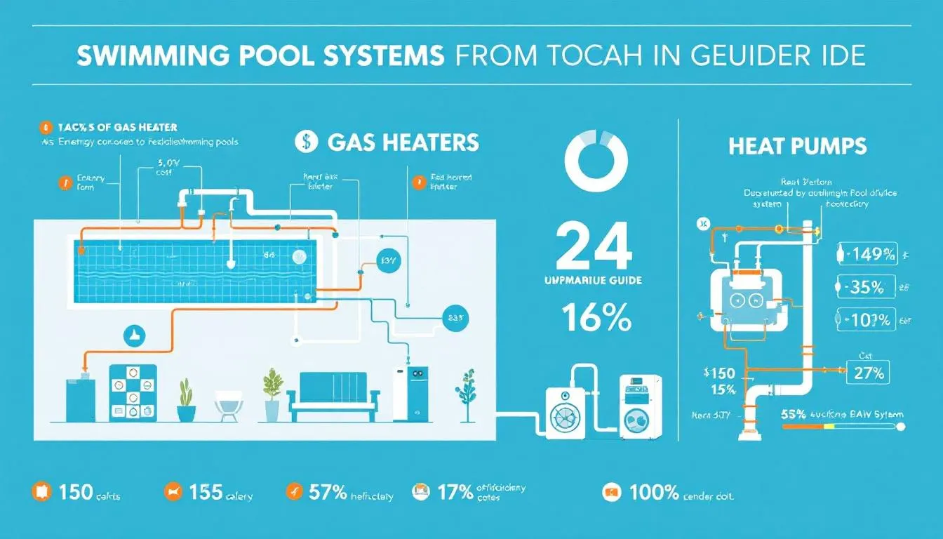 Heated residential swimming pool with warm water steam rising on a cool evening