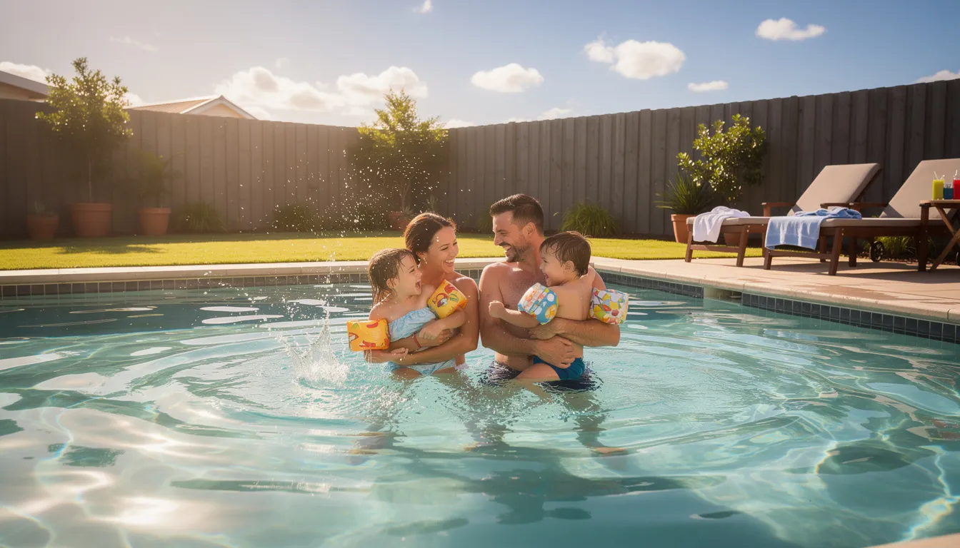 Clear swimming pool water treated with ozone and UV sanitation system
