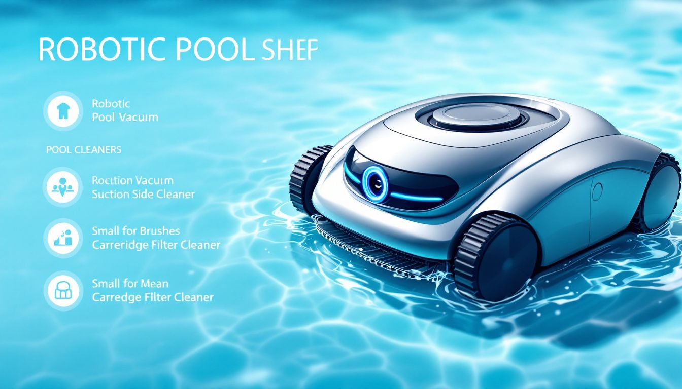 Robotic pool cleaner scrubbing walls and floor of a residential pool