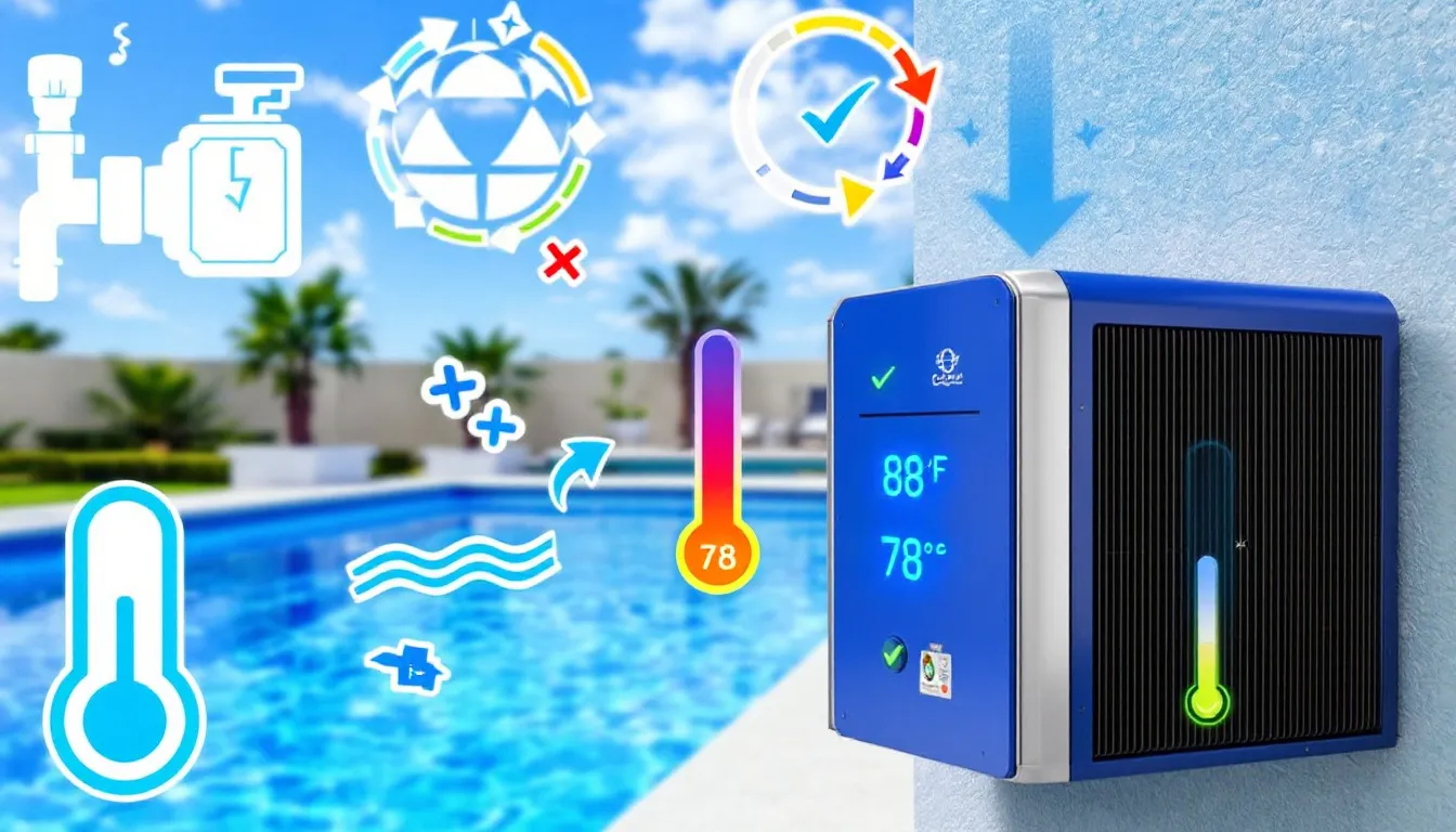 Pool water chiller unit keeping swimming pool temperature comfortable in summer